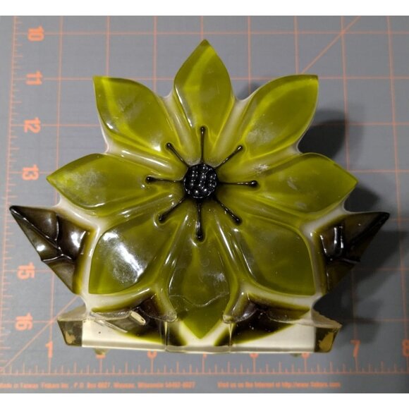 Vintage Resin Flower Napkin/Letter Holder Green & Brown Handmade MCM - Picture 2 of 15